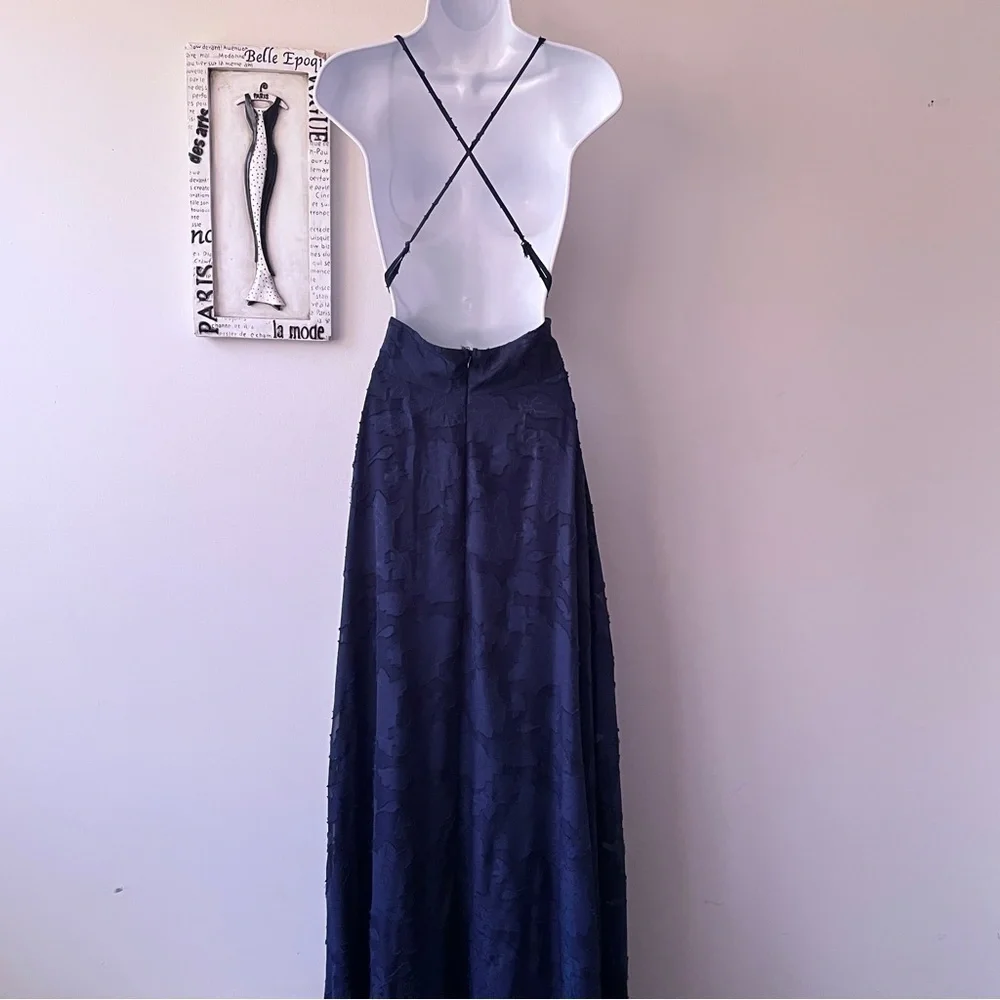 NWT Lulus Let There Be Romance Blue Burnout Floral Maxi Wedding Guest Dress L - Picture 10 of 16